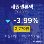 주식종목검색 세원셀론텍 주가 21일  현재 2770원