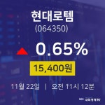 증권주식 현대로템 주가 22일  현재 15400원