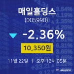 주식실시간 매일홀딩스 주가 22일  현재 10350원