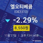 오늘주식 엘오티베큠 주가 27일  현재 8550원