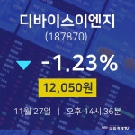 디바이스이엔지실시간증시  27일  현재 12050원