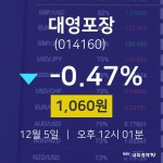주식종목시세 대영포장 주가 5일  현재 1060원