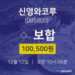 오늘주식 신영와코루 주가 12일  현재 100500원