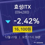 주식종목검색 효성ITX 주가 23일  현재 16100원
