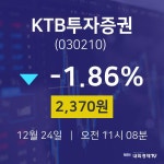 12월 24일 KTB투자증권 오늘주식장 2370원  -1.86%