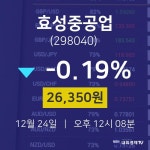 오늘증권시세 효성중공업 주가 24일  현재 26350원