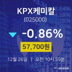 주식시세현황 KPX케미칼 주가 26일  현재 57700원