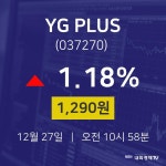 오늘주식 YG PLUS 주가 27일  현재 1290원