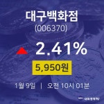 오늘주식시세 대구백화점 주가 9일 현재 5950원