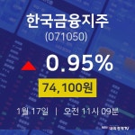 1월 17일 한국금융지주 오늘증권시세 74,100원  0.95%