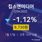 오늘주식시장 칩스앤미디어 주가 17일  현재 9,730원