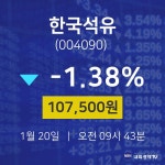 오늘주식 한국석유 주가 20일  현재 107,500원