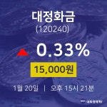 투자주식 대정화금 주가 20일  현재 15,000원
