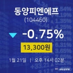 오늘증시 동양피엔에프 주가 21일  현재 13,300원