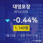 주식종목 대영포장 주가 23일  현재 1,140원