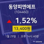 주식종목 동양피엔에프 주가 29일  현재 13,400원