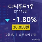 2월 4일 CJ씨푸드1우 오늘증권시세 30,050원  -1.80%