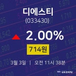 3월 3일 디에스티 주식주가 2.00% 714원