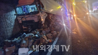 대전 경부고속도로 대형화물차 추돌....택배박스 와르르 쏟아져 도로는 아수라장