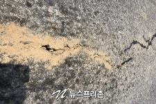 예천군 한천길 뚝방 일부도로 갈라지고 기울어져...이대로는 위험