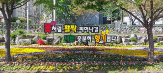 경산 남천둔치 봄꽃 어울림 꽃화단 완성..시민들 눈길 사로잡아