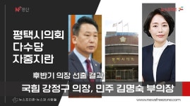 평택시의 9대 후반기 의장  국힘 강정구, 부의장 민주 김명숙 선출