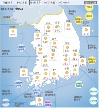 오늘날씨 낮최고 대구38도 서울34도 전국 대부분 폭염경보…미세먼지 좋음·보통 울산·부산 나쁨