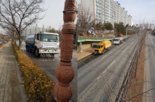 아산시, 겨울철 제설 잔재물 제거 주요도로 물청소 실시