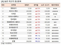 [52주 최고가] 동방선기 5.0%↑, 13개 종목 장중 신고가
