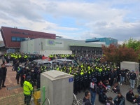 [3보]CU 진주물류센터 집회 중 노동자 사망 참변 규탄 확산