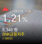 [BNK금융지주주가] 21일 오후 2시 06분증시 1.21% 8,340원