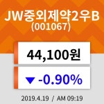 19일 (JW중외제약2우B정보) 주가 -0.90% 44,100원