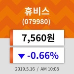 16일 (휴비스정보) 주가 -0.66% 7,560원