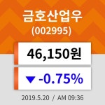 20일 (금호산업우정보) 주가 -0.75% 46,150원