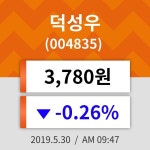 30일 (덕성우정보) 주가 -0.26% 3,780원