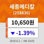 3일 (세종메디칼정보) 주가 -1.39% 10,650원