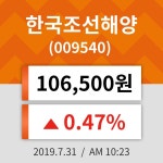 31일 (한국조선해양정보) 주가 0.47% 106,500원