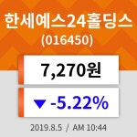 5일 (한세예스24홀딩스정보) 주가 -5.22% 7,270원