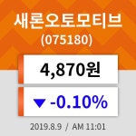 9일 (새론오토모티브정보) 주가 -0.10% 4,870원
