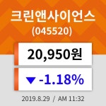 29일 (크린앤사이언스정보) 주가 -1.18% 20,950원