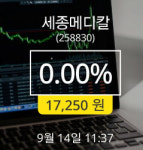 [14일리서치주식주가동향] 세종메디칼주가 변화에 주목, 전일대비 0.00% 변동