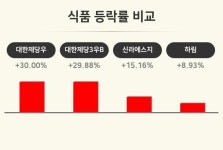 [식품업종 오전 시황] 대한제당우 +3보합세·대한제당3우B +29.88%·신라에스지 +15.16% 순
