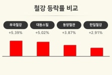 [철강업종 마감 시황] 부국철강 +5.39%·대동스틸 +5.02%·동양철관 +3.87% 순