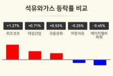 [석유와가스업종 마감 시황] 위즈코프 +1.27%·대성산업 +0.71%·극동유화 +0.53% 순