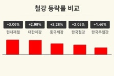 [철강업종 오후 시황] 현대제철 +3.06%·대한제강 +2.98%·동국제강 +2.28% 순