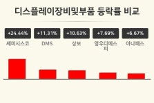[디스플레이장비및부품업 마감 시황] 쎄미시스코 +24.44%·DMS +11.31%·상보 +10.63% 등