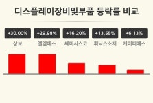 [디스플레이장비및부품업 오후 시황] 상보 +3보합세·엘엠에스 +29.98%·쎄미시스코 +16.20% 등