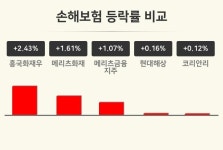 [손해보험업 마감 시황] 흥국화재우 +2.43%·메리츠화재 +1.61%·메리츠금융지주 +1.07% 등