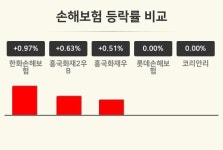 [손해보험업 마감 시황] 한화손해보험 +0.97%·흥국화재2우B +0.63%·흥국화재우 +0.51% 등