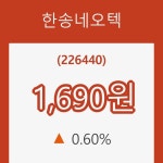 (주식시세)한송네오텍13일주가 전일대비 등락률 0.60% 변화해